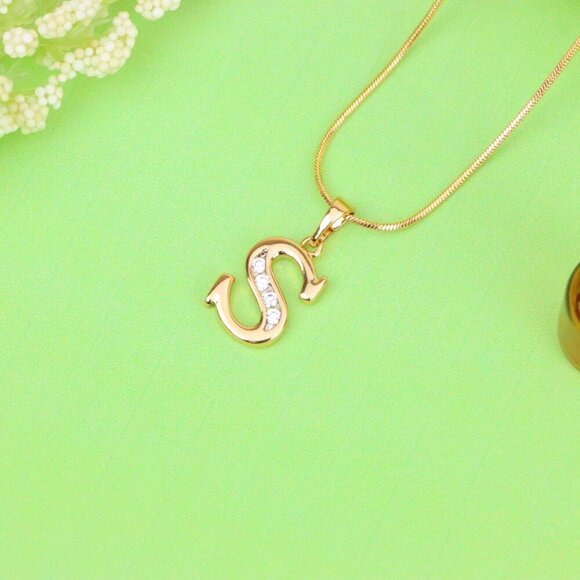 "Rose Gold Letter S Pendant with Sparkling Crystals – Elegant Finish, XPPT1368 - Picture 11 of 13